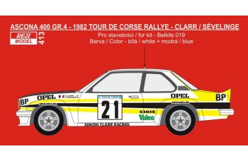 Decal – Opel Ascona 400 - 1982 Tour de Corse - Clarr / Sévelinge 1/24